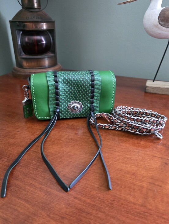Coach Handbags - Coach 1941 86819 Dinkier Green Snakeskin Whipstitch Leather Crossbody Bag